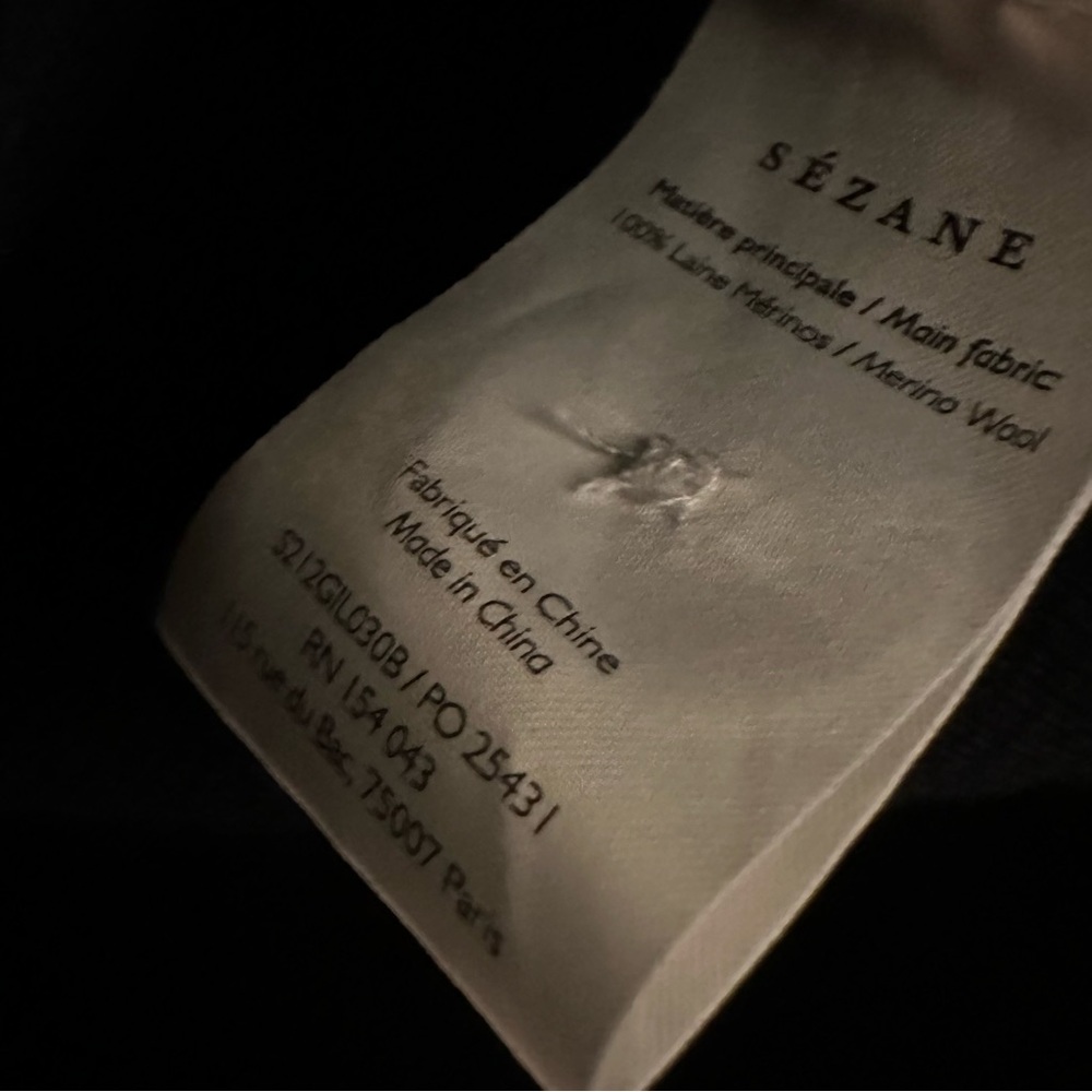 Sezane Betty Black Crochet Merino Wool Shirt Cardigan Size XL - Picture 4 of 4